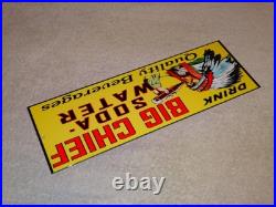 Vintage Big Chief Soda Water Indian Drinks Bottle 15 Porcelain Metal Gas Sign