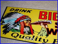 Vintage Big Chief Soda Water Indian Drinks Bottle 15 Porcelain Metal Gas Sign