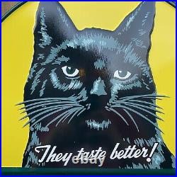 Vintage Black Cat Cigarettes Embossed Metal Porcelain Sign USA Gas Station Oil