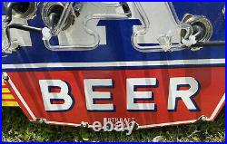 Vintage Blatz Beer Porcelain Metal Neon Sign Bar Beverage Oil Gas Station Nice