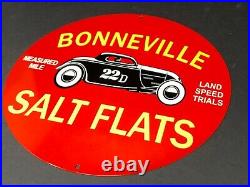 Vintage Bonneville Salt Flats Record 11 3/4 Porcelain Metal Gasoline Oil Sign