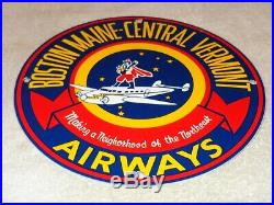 Vintage Boston Maine Central Vermont Airways 11 3/4 Porcelain Metal Gas Sign