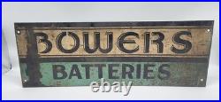 Vintage Bowers Batteries heavy gauge metal advertising sign