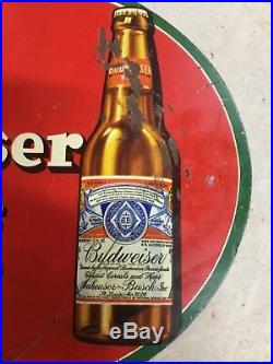 Vintage Budweiser Metal Beer Sign 1930s Anheuser Busch A&Eagle Bottle