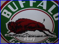 Vintage Buffalo Gasoline & Western Bison Animal 11 3/4 Porcelain Metal Oil Sign