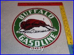 Vintage Buffalo Gasoline & Western Bison Animal 11 3/4 Porcelain Metal Oil Sign