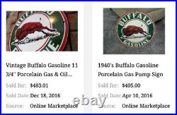 Vintage Buffalo Gasoline & Western Bison Animal 11 3/4 Porcelain Metal Oil Sign