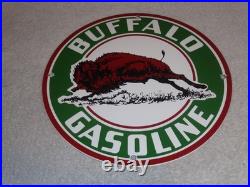 Vintage Buffalo Gasoline & Western Bison Animal 11 3/4 Porcelain Metal Oil Sign