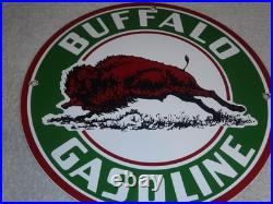 Vintage Buffalo Gasoline & Western Bison Animal 11 3/4 Porcelain Metal Oil Sign