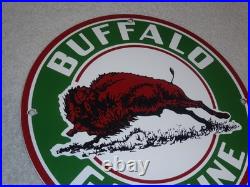 Vintage Buffalo Gasoline & Western Bison Animal 11 3/4 Porcelain Metal Oil Sign