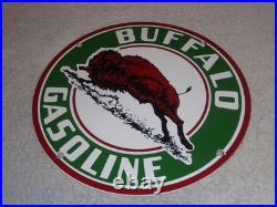 Vintage Buffalo Gasoline & Western Bison Animal 11 3/4 Porcelain Metal Oil Sign