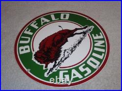 Vintage Buffalo Gasoline & Western Bison Animal 11 3/4 Porcelain Metal Oil Sign