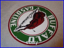 Vintage Buffalo Gasoline & Western Bison Animal 11 3/4 Porcelain Metal Oil Sign