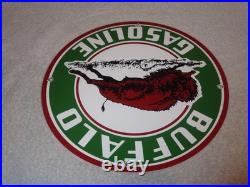 Vintage Buffalo Gasoline & Western Bison Animal 11 3/4 Porcelain Metal Oil Sign