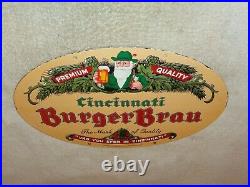 Vintage Burger Brau Beer Brewing Cincinnati 16.5 Porcelain Metal Gas & Oil Sign