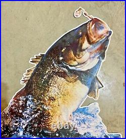 Vintage Busch Beer Fishing Metal Sign Bass on a Lure 34 x 24