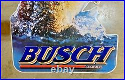 Vintage Busch Beer Fishing Metal Sign Bass on a Lure 34 x 24