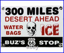 Vintage Buz's Us Route 66 Porcelain Sign Skull Metal Highway Gas Station Oil