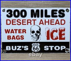 Vintage Buz's Us Route 66 Porcelain Sign Skull Metal Highway Gas Station Oil