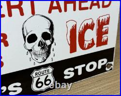 Vintage Buz's Us Route 66 Porcelain Sign Skull Metal Highway Gas Station Oil