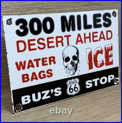 Vintage Buz's Us Route 66 Porcelain Sign Skull Metal Highway Gas Station Oil