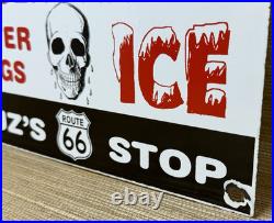 Vintage Buz's Us Route 66 Porcelain Sign Skull Metal Highway Gas Station Oil
