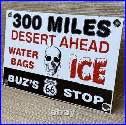 Vintage Buz's Us Route 66 Porcelain Sign Skull Metal Highway Gas Station Oil