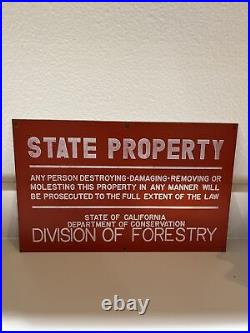 Vintage California Division of Forestry metal property sign