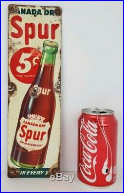 Vintage Canada Dry Spur Soda Pop Embossed Metal Door Palm Push Sign 12x3.5