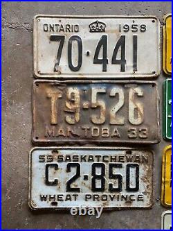 Vintage Canada License Plate Sign Lot Decorator Craft SK QC MB ONT