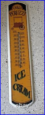 Vintage Carlo Peruzzi Ice Cream Metal Sign Thermometer Advertising 38x8 USA