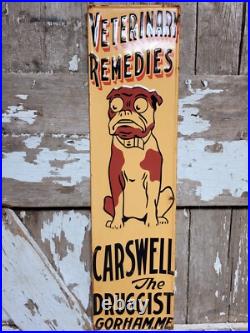 Vintage Carswell Sign Old Embossed Metal Animal Veterinary Remedies Pet Dog 29