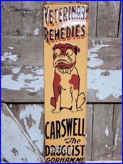 Vintage Carswell Sign Old Embossed Metal Animal Veterinary Remedies Pet Dog 29