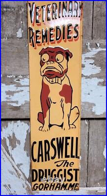 Vintage Carswell Sign Old Embossed Metal Animal Veterinary Remedies Pet Dog 29