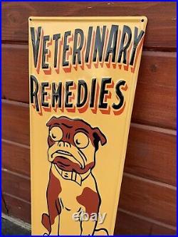Vintage Carswell Veterinary Remedies Embossed Metal Sign Porcelain Gas Oil Dog