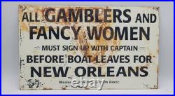 Vintage Casino Gambling Riverboat Rustic Porcelain Enameled Metal Sign