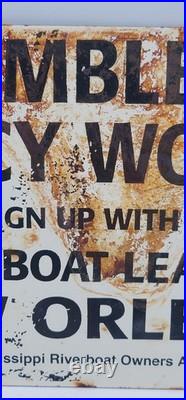 Vintage Casino Gambling Riverboat Rustic Porcelain Enameled Metal Sign