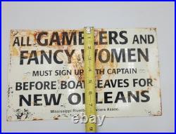 Vintage Casino Gambling Riverboat Rustic Porcelain Enameled Metal Sign