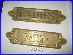 Vintage Cast Brass Door Plates Plaques Men/Ladies Room Signs Lavatory Bathroom
