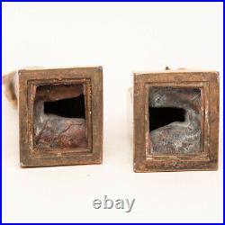 Vintage Cat Bookends Cast Metal Painted Gold Signed