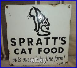 Vintage Cat Food Sign Spratts Metal Enamel Puts Pussy into fine form 1920's