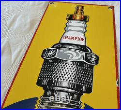 Vintage Champion Spark Plug Porcelain Sign Service 18 X 8 Metal Gasoline & Oil