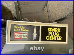 Vintage Champion Spark Plugs Gas Station Embossed Lighted Metal/Plastic Sign