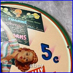 Vintage Charms Co Lucius Flavors Candy Porcelain Gas & Oil Shop Metal Pump Sign