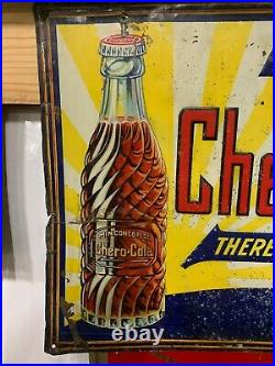 Vintage Chero-Cola Soda Drink Metal Sign with Bottle RARE EARLY 20 x 14