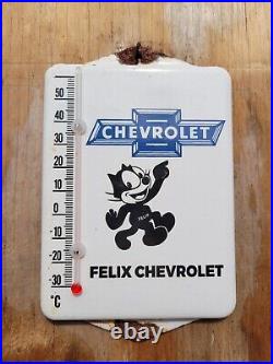 Vintage Chevrolet Porcelain Sign Metal Felix Thermometer Gas Car Dealer Chevy