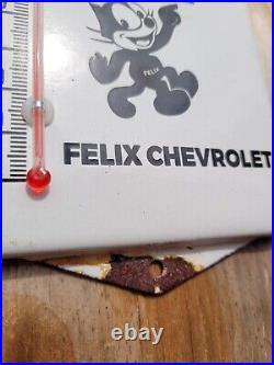Vintage Chevrolet Porcelain Sign Metal Felix Thermometer Gas Car Dealer Chevy
