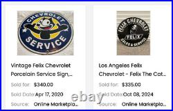 Vintage Chevrolet Service Department Felix The Cat 11 3/4 Porcelain Metal Sign