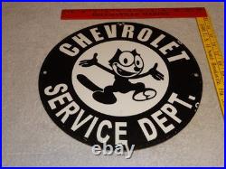 Vintage Chevrolet Service Department Felix The Cat 11 3/4 Porcelain Metal Sign