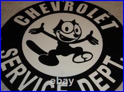 Vintage Chevrolet Service Department Felix The Cat 11 3/4 Porcelain Metal Sign